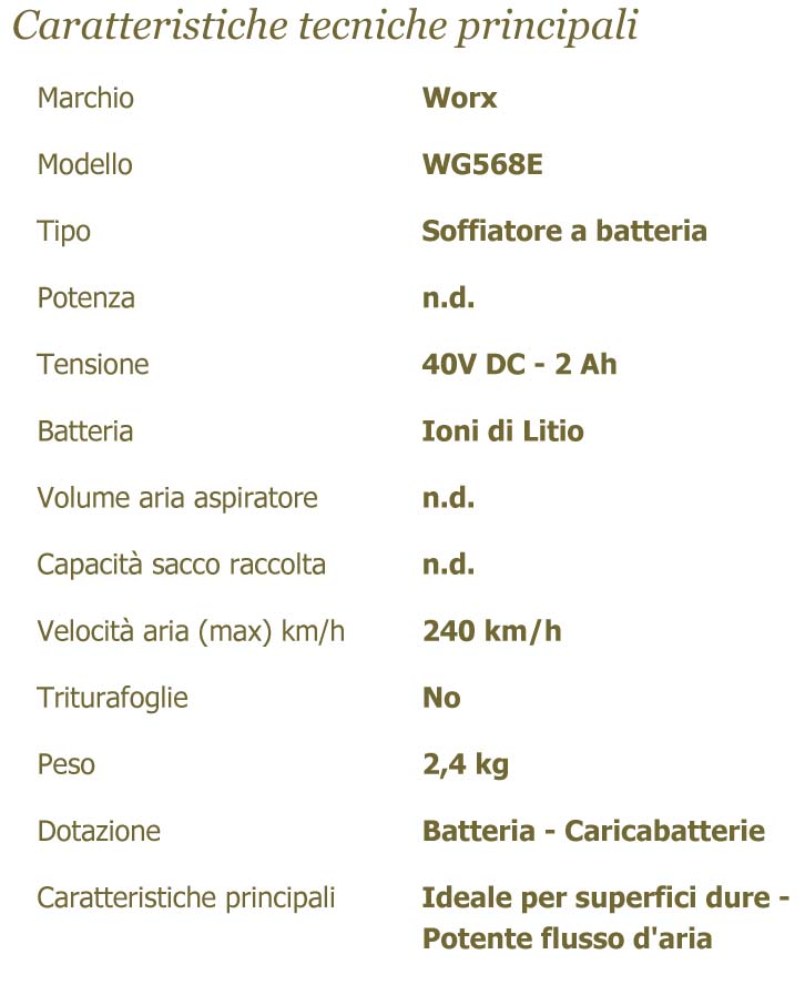 Caratteristiche Tecniche WG568E